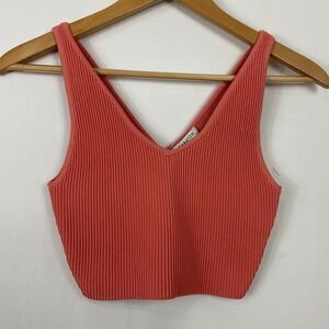 Babaton Sculpt Knit Crop Top Womens Small Double V Neck Coral Tank